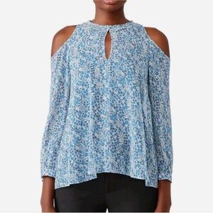 NWT Derek Lam Silk Cold Shoulder Blouse 2 blue red white